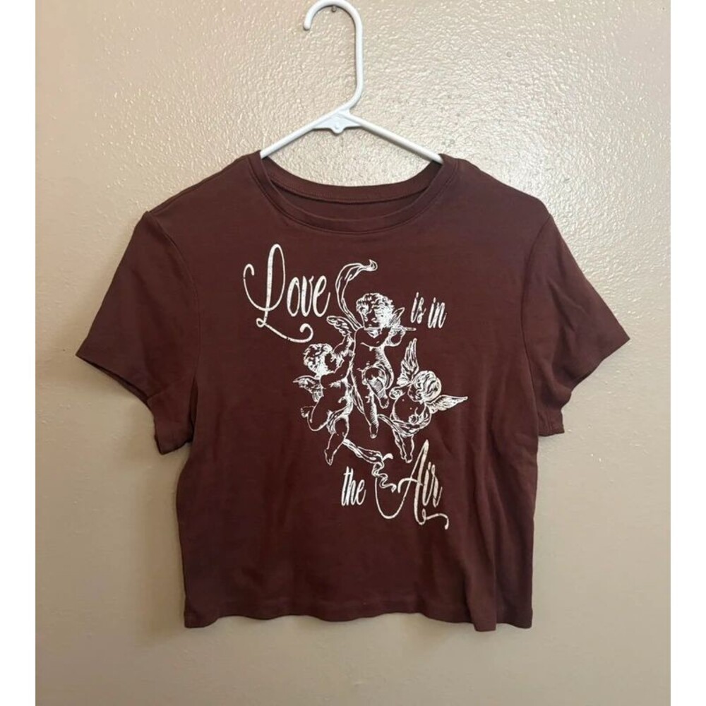 Brown Baby Tee with White Angel Graphic